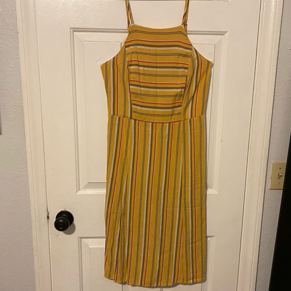 Yellow Striped Midi Dress